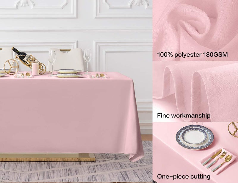 Surmente Pink Tablecloth 90 x 132-inch Rectangular Polyester Table Cloth for Weddings, Banquets, or Restaurants - Image 2